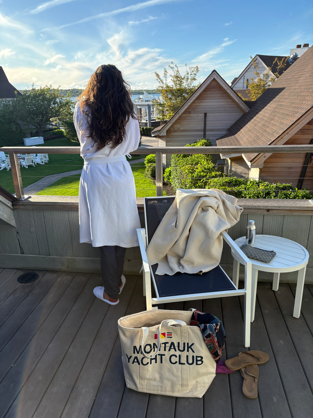 Montauk Yacht Club hand painted large tote