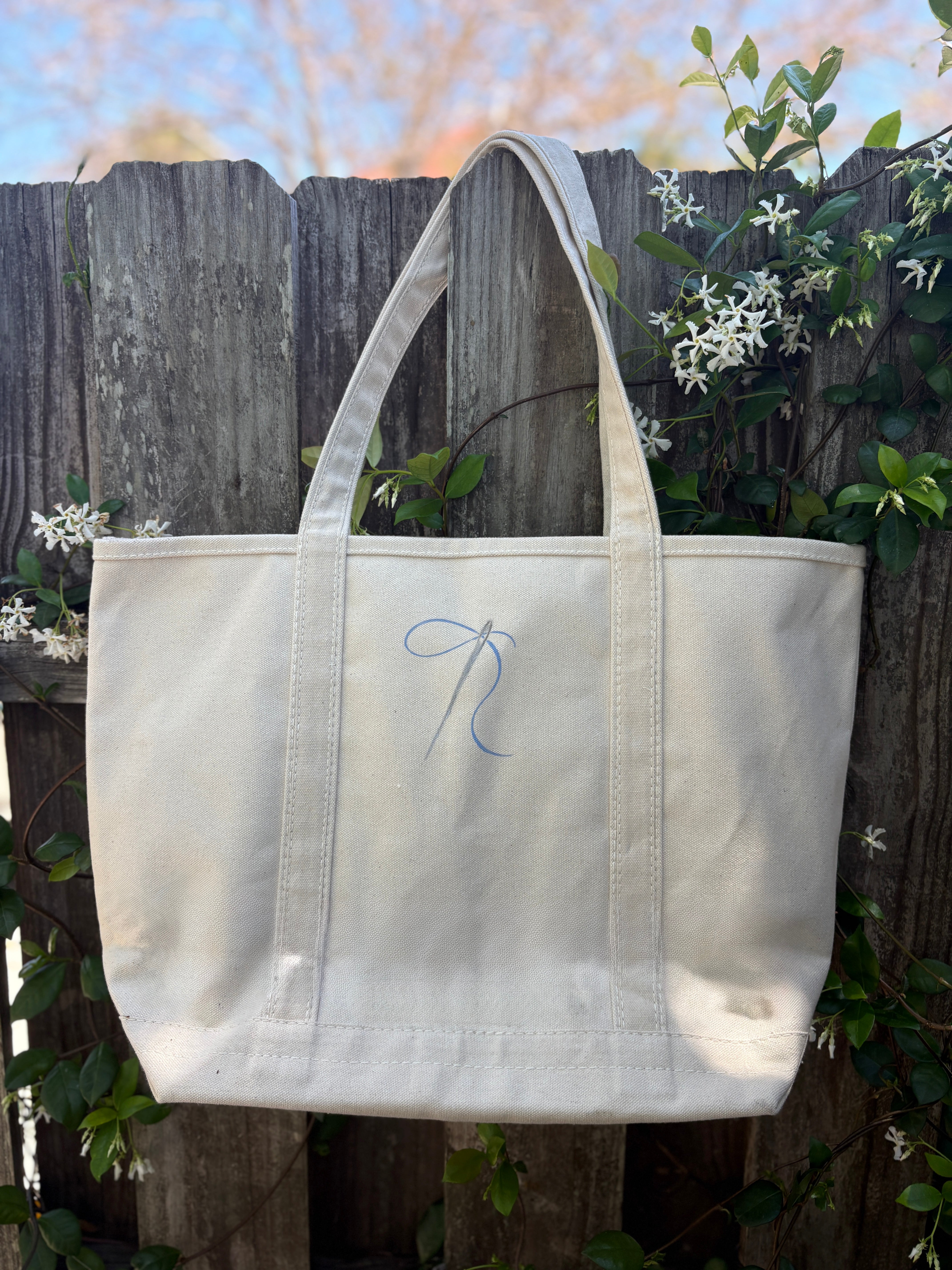 Medium Nantucket Stitching Club hand-painted canvas tote