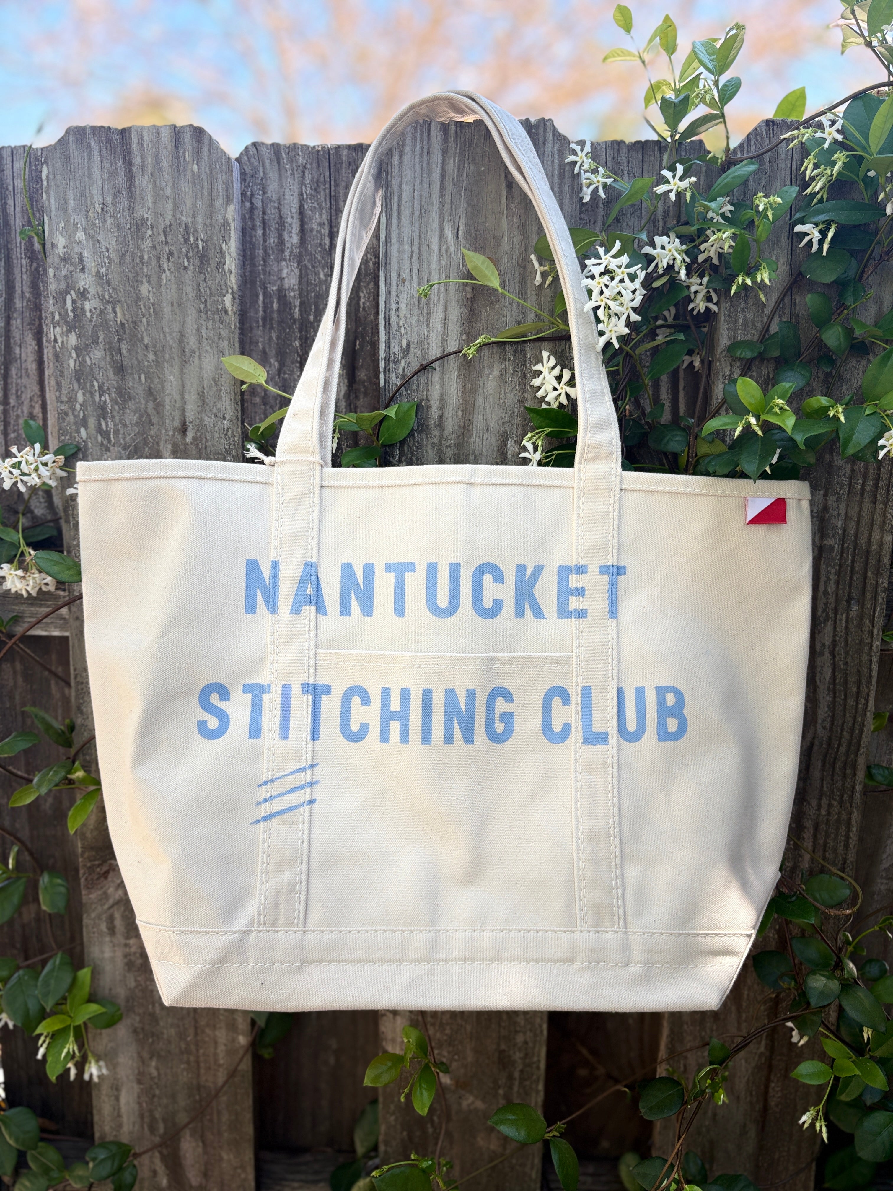 Medium Nantucket Stitching Club hand-painted canvas tote