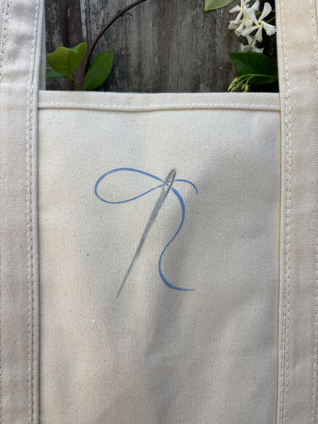 Nantucket Stitching Club hand-painted large canvas tote
