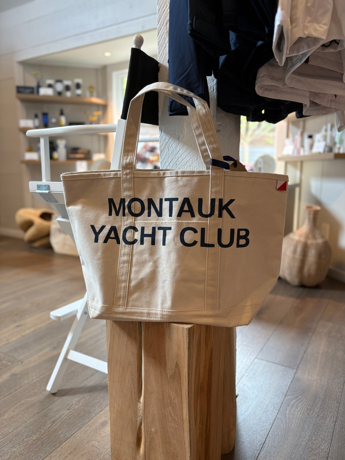 Montauk Yacht Club hand painted large tote