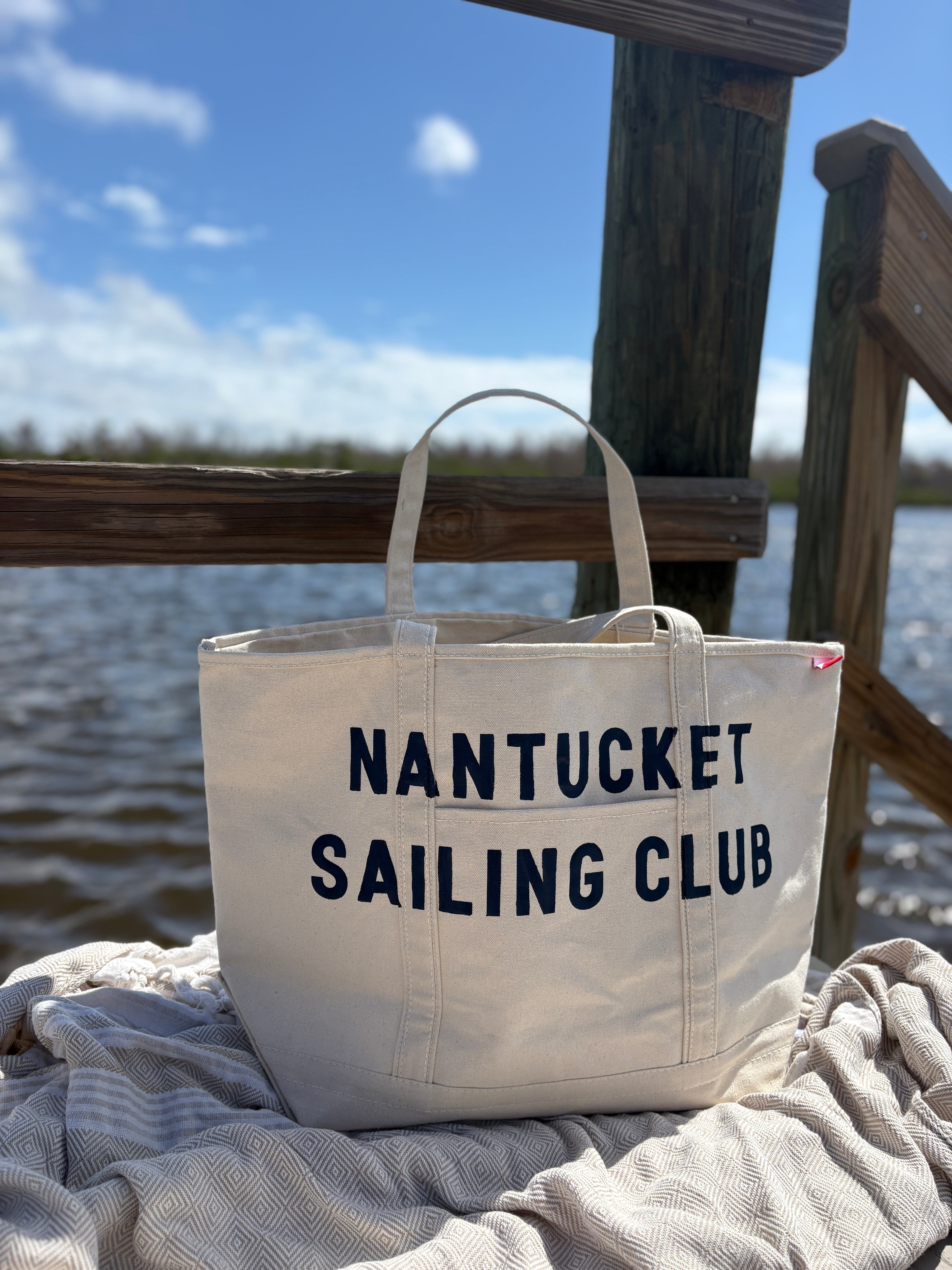 Nantucket Sailing Club hand-painted large rope tote