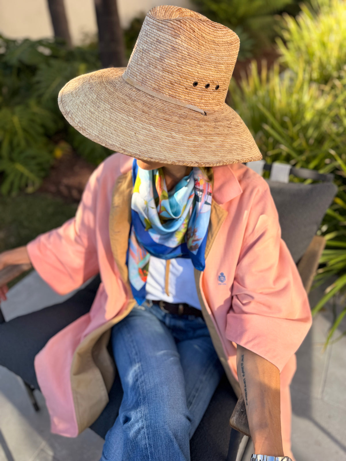 Artist-designed silk scarf editorial photograph