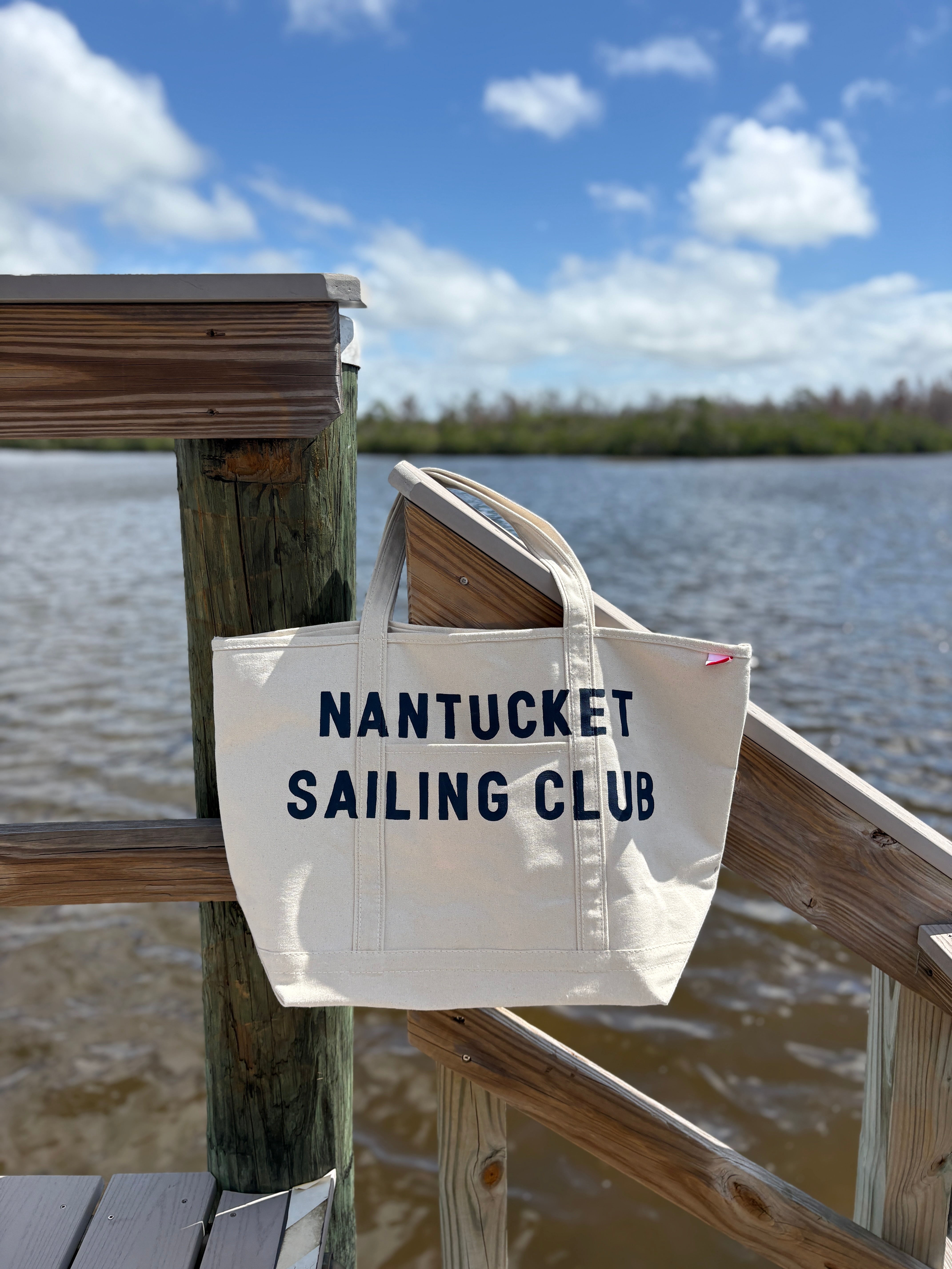 Nantucket Sailing Club hand-painted large rope tote