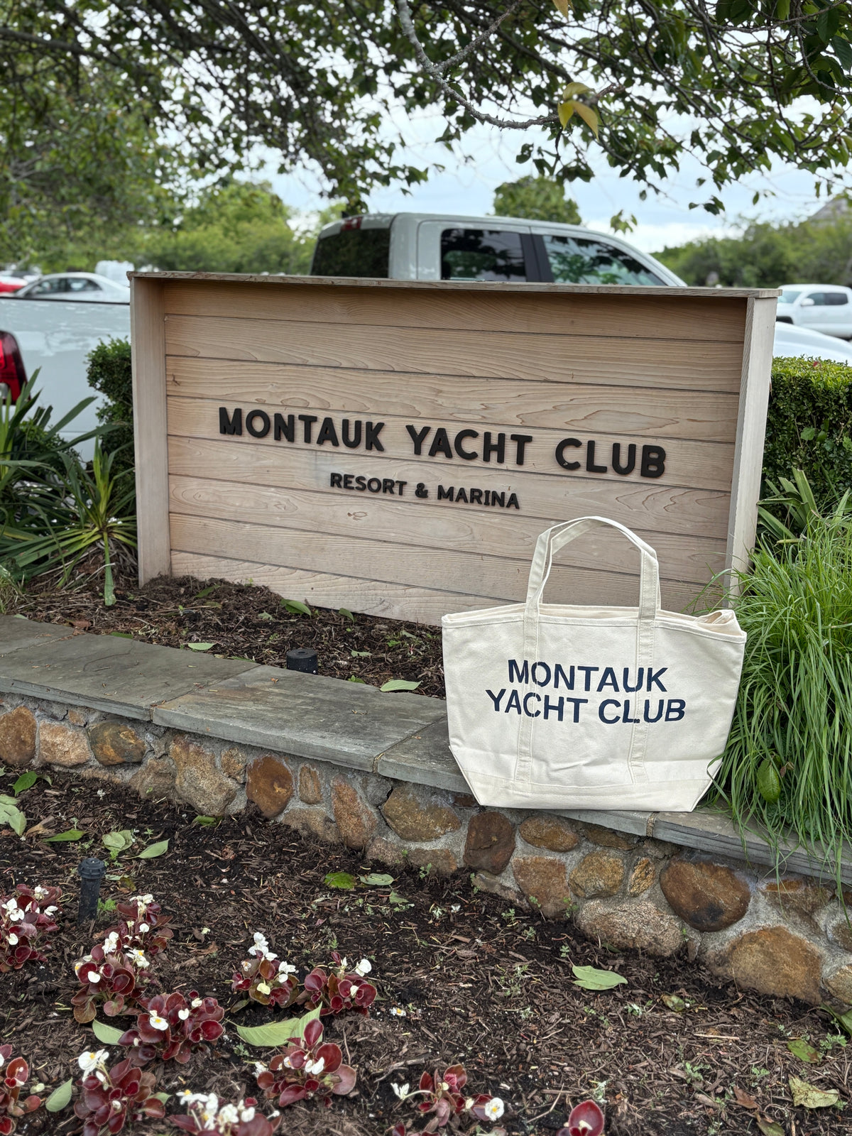 Montauk Yacht Club hand painted large tote