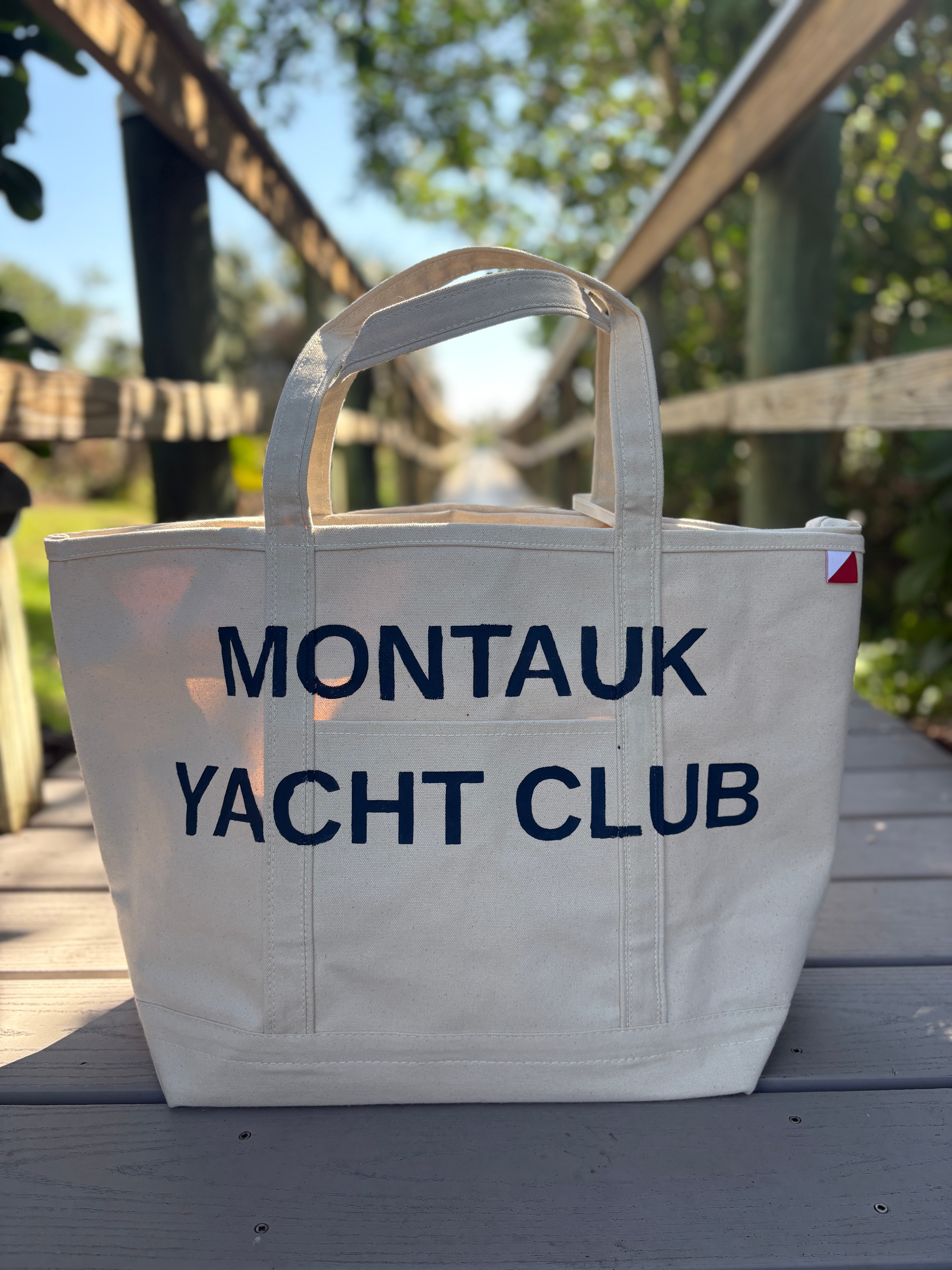 Montauk Yacht Club hand painted large summer of 26’ tote