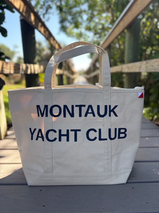 Montauk Yacht Club hand painted large tote