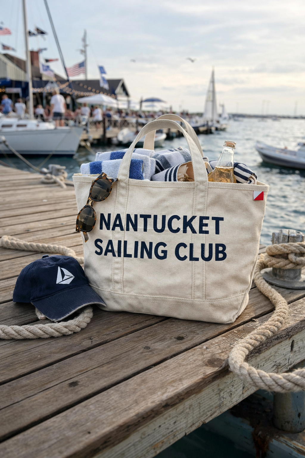 Nantucket Sailing Club hand-painted large rope tote