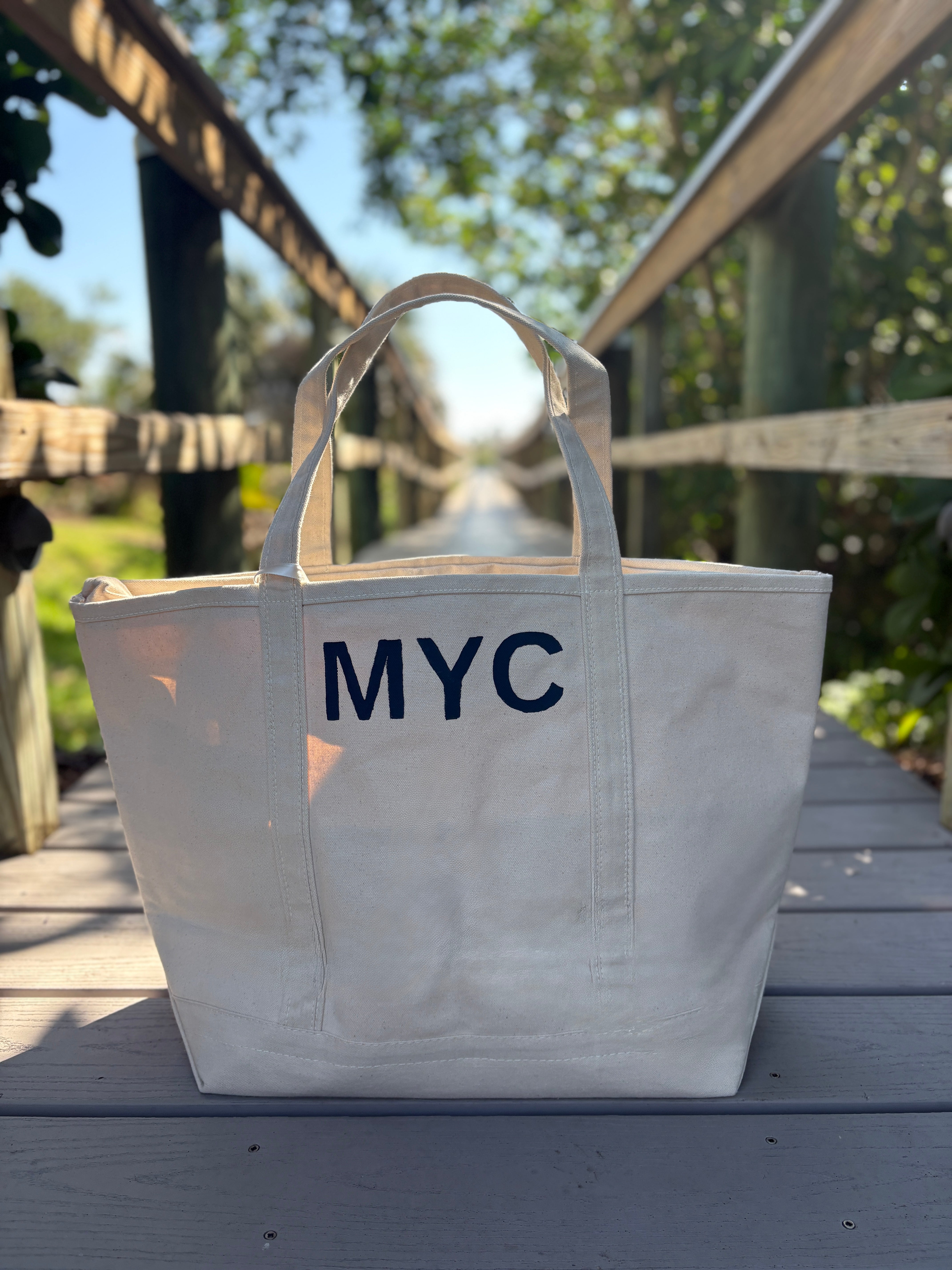 Montauk Yacht Club hand painted large summer of 26’ tote