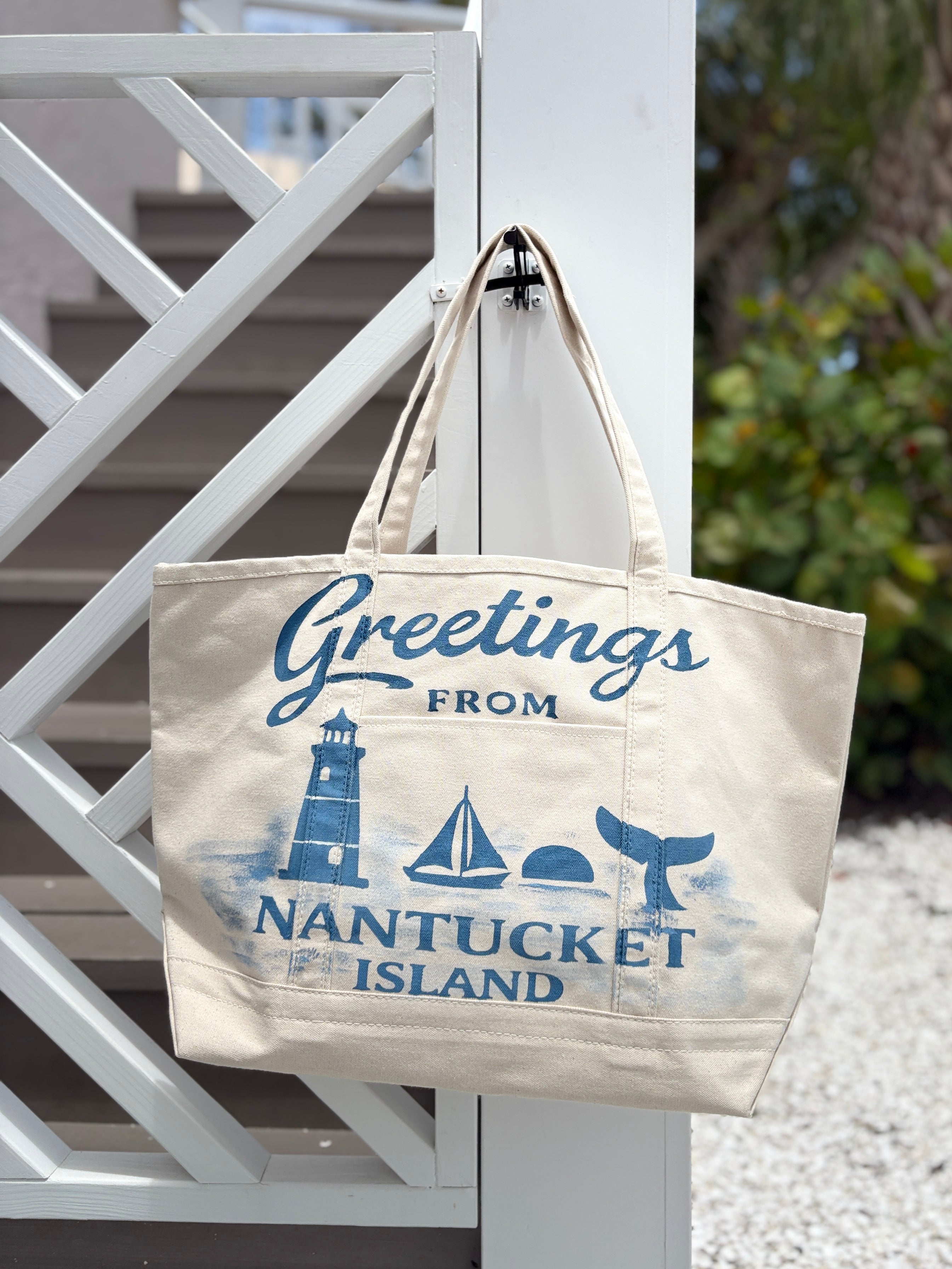 Greetings from Nantucket  large tote