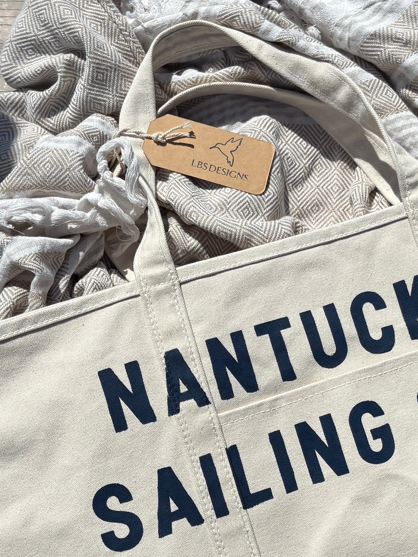 Nantucket Sailing Club hand-painted large rope tote