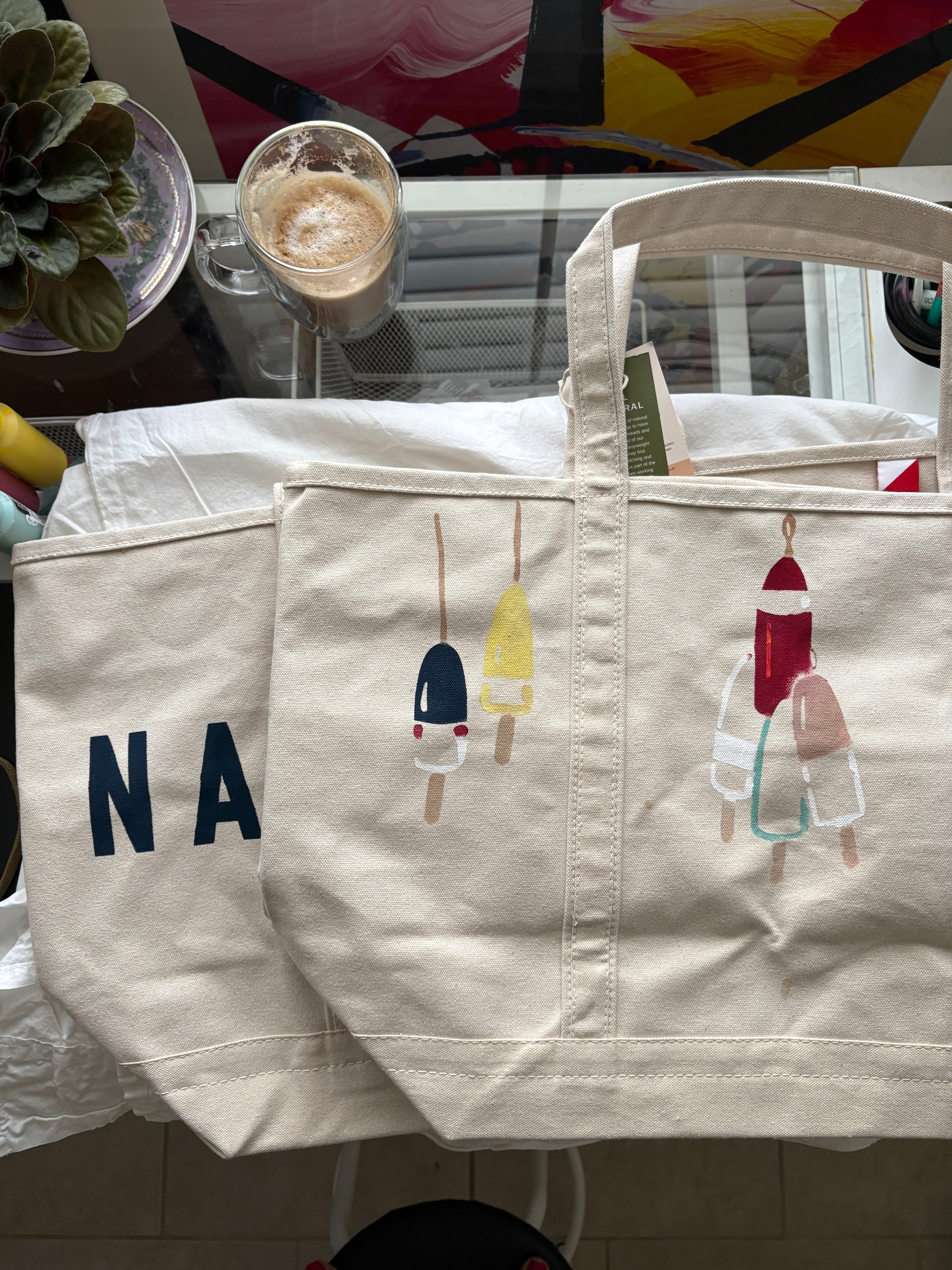 Nantucket hand-painted Buoy Large Tote