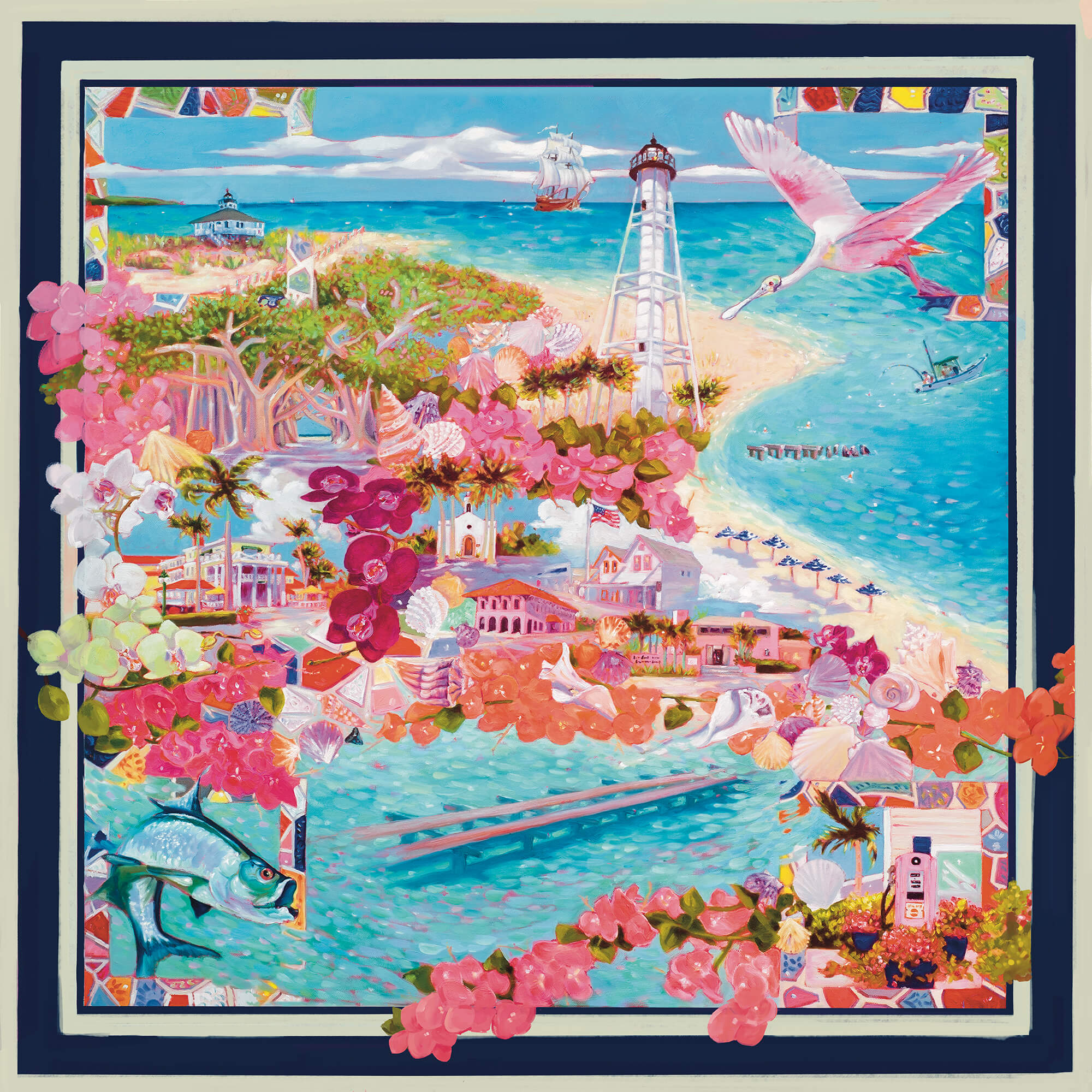 Silk Scarf in Midnight Pass - Boca Grande Edition