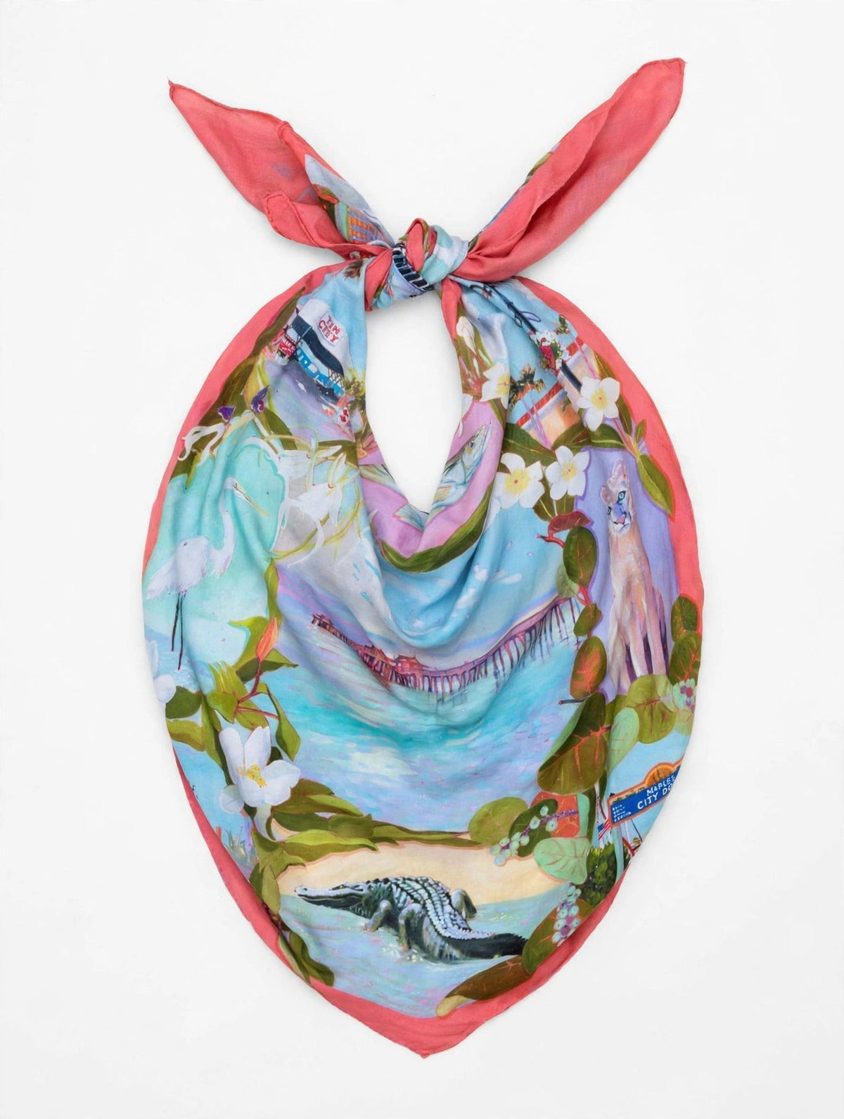Conch Pink scarf tied as a bandana