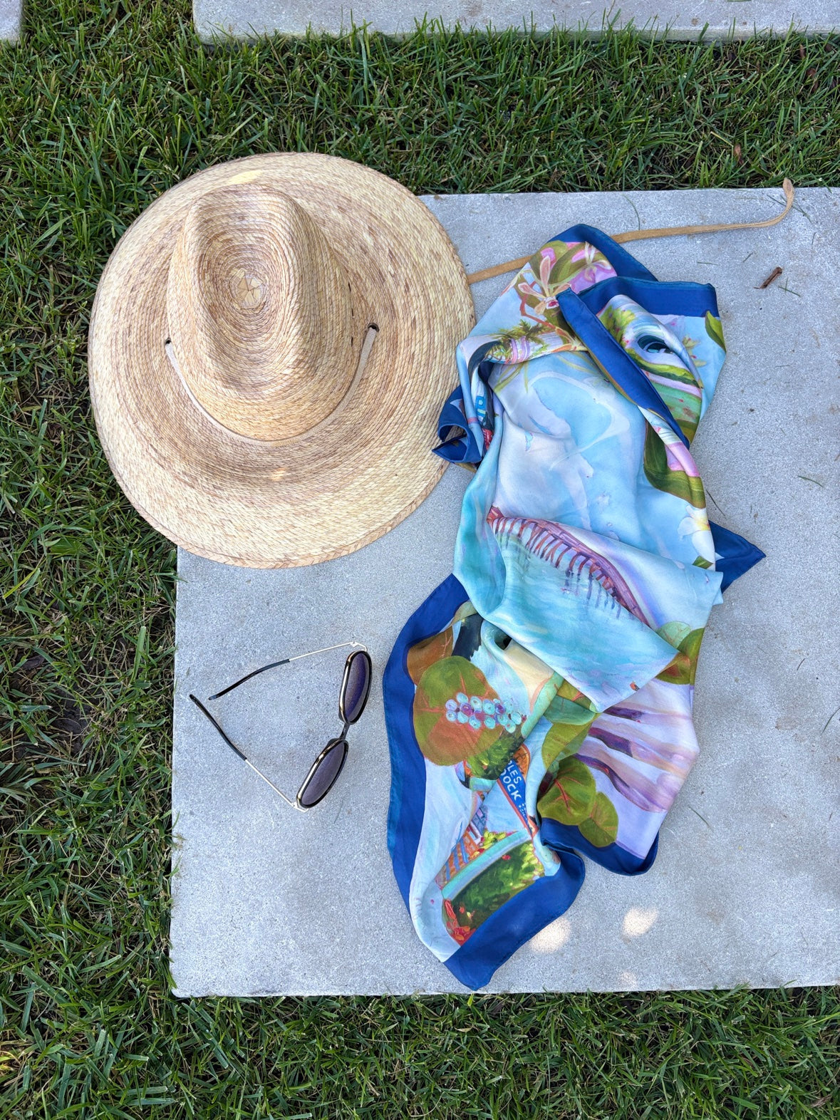 Naples silk scarf in Coral in the garden