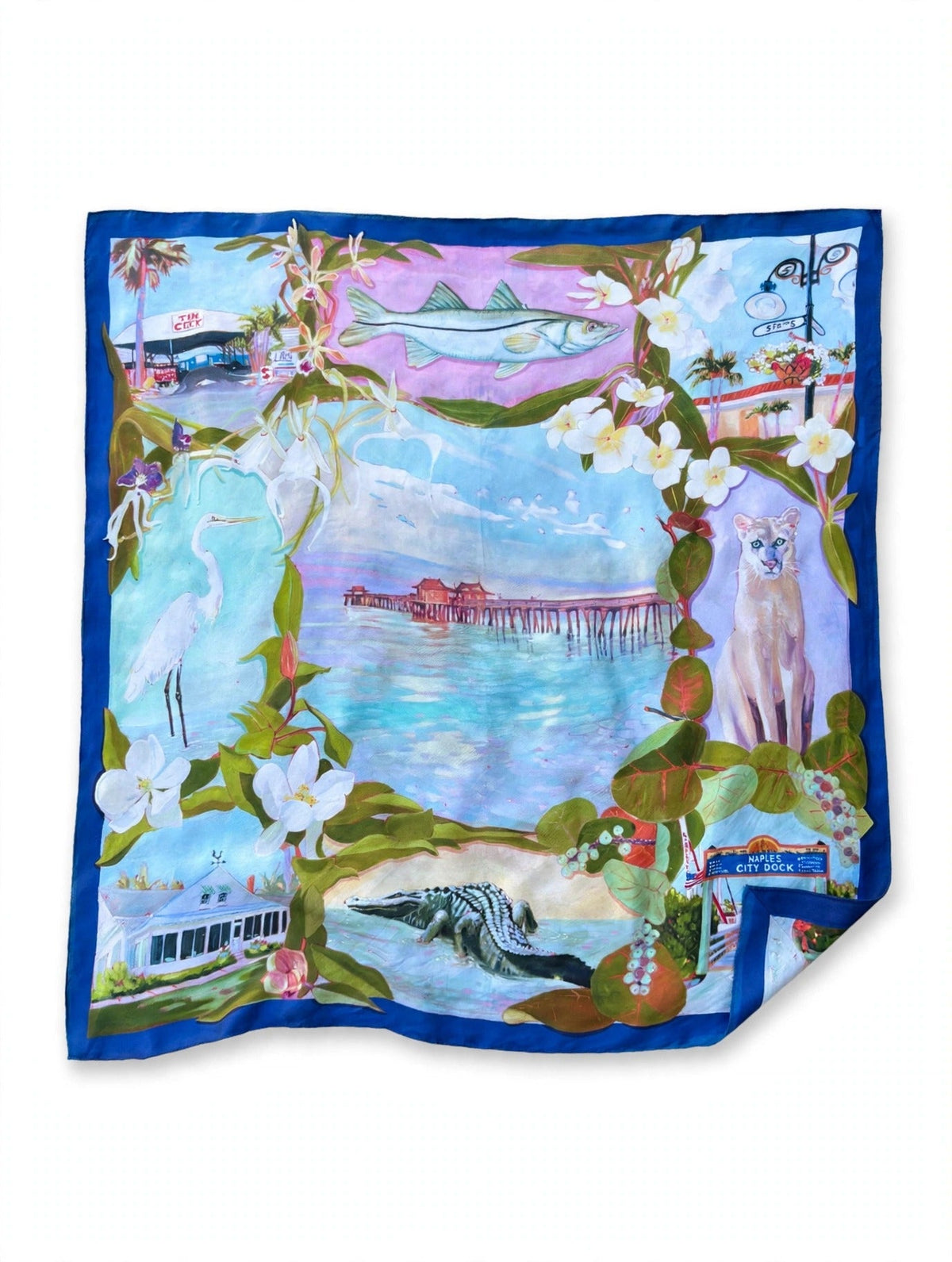 Dock Indigo scarf, softly ruffled on white
