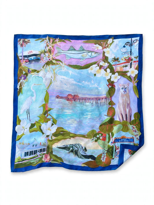Dock Indigo scarf, softly ruffled on white