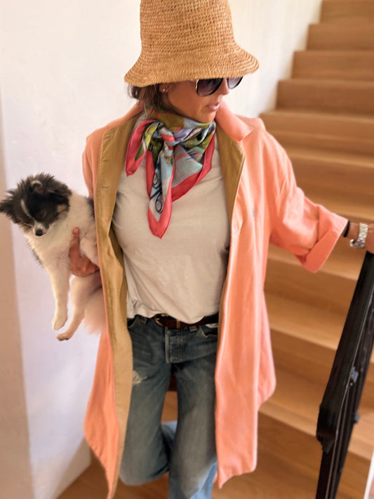 Wearing the Conch Pink scarf with Bella