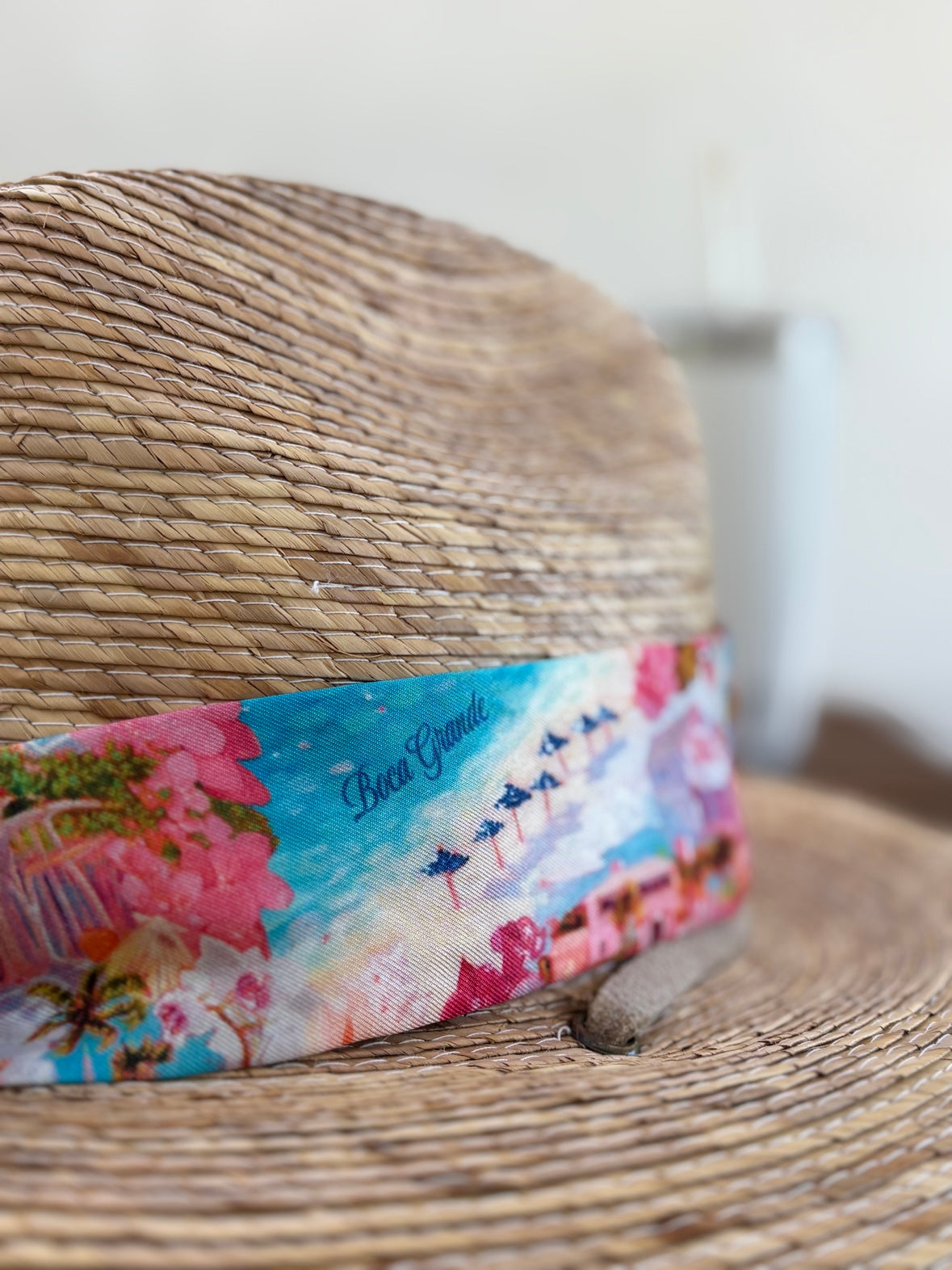 Orchid Bloom hat band detail Boca Grande script