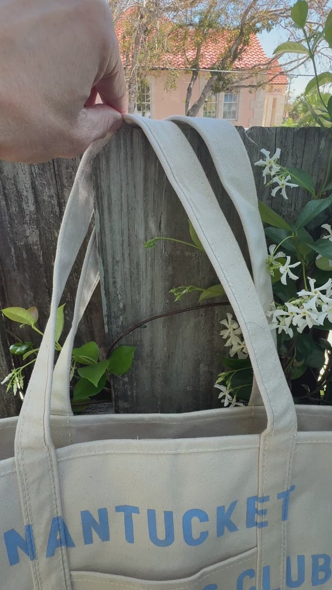 Medium Nantucket Stitching Club hand-painted canvas tote