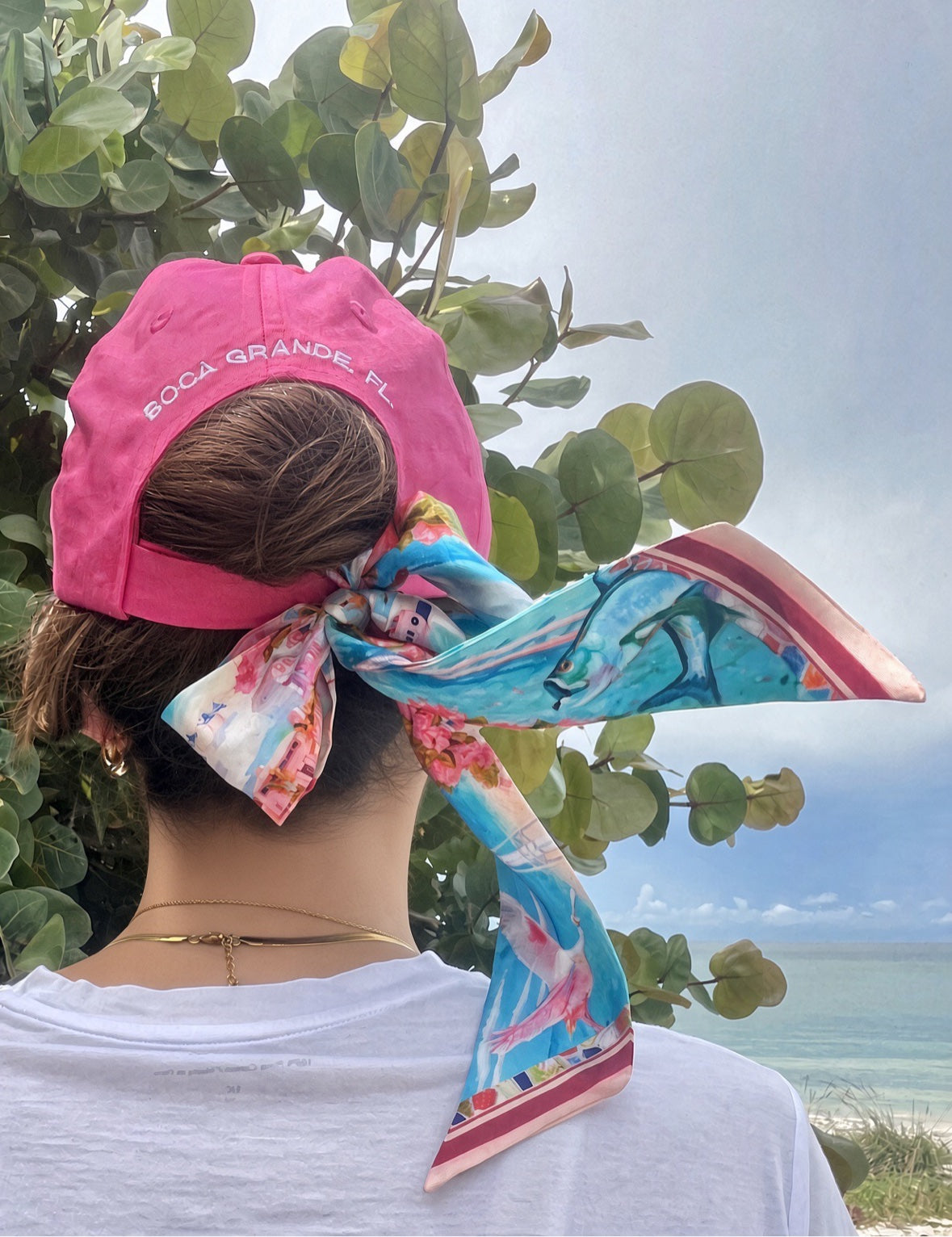 Twilly tied on pink Boca Grande cap